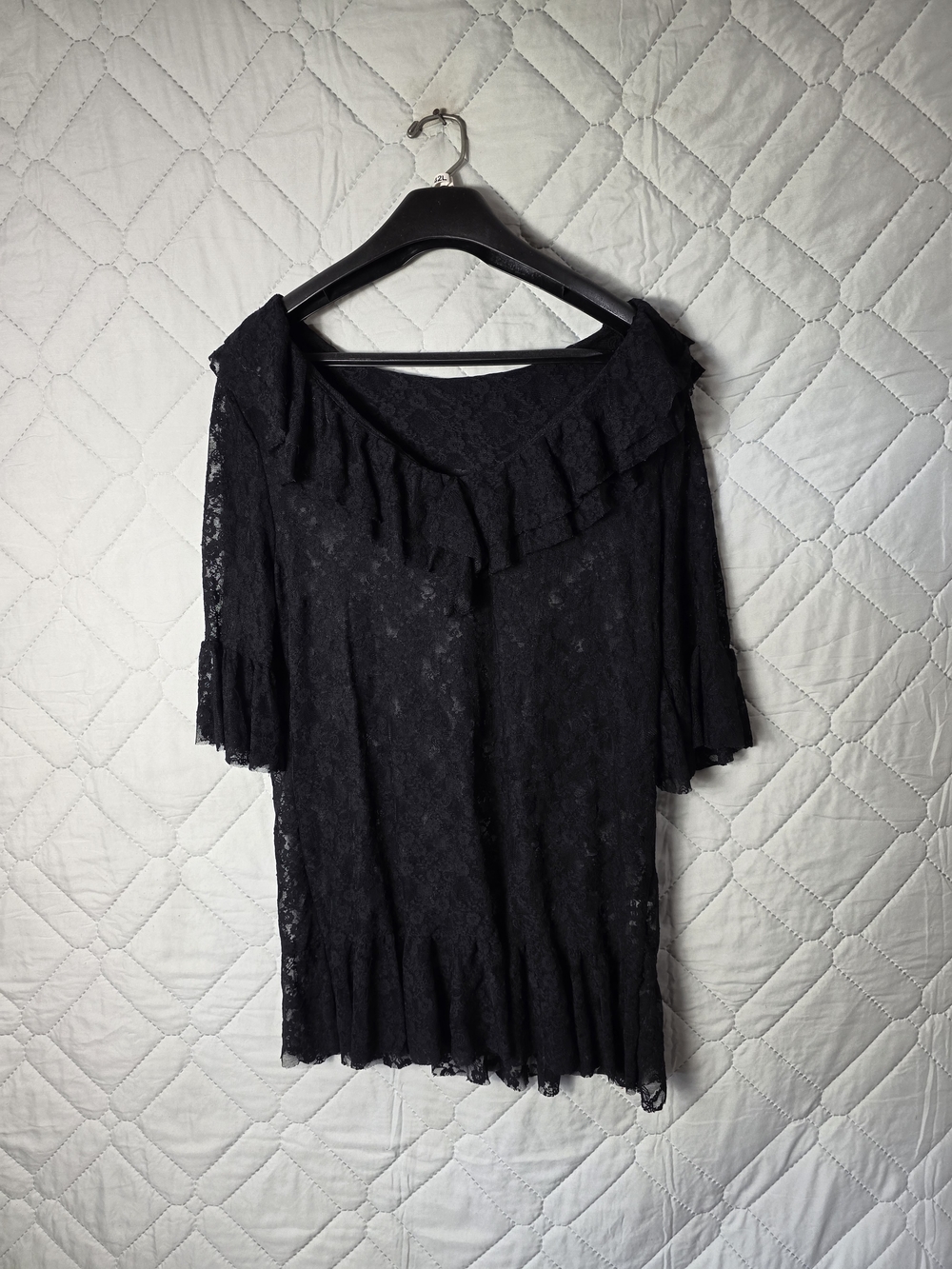 Lilypad  Womens Lace Off The Shoulder Ruffle Sleeve Mini Dress Black Sz 2XL - Picture 10 of 10